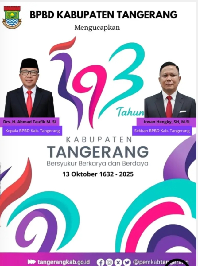PIMPINAN BPBD Kab.Tanhe Dan SEGENAP STAF/JAJARAN MENGUCAPKAN SELAMAT HARI JADI KE 393 KAB.TANGERANG